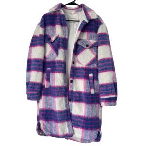 NWOT Blank NYC Women's Plaid Long Fuzzy Shacket Pink Purple Coat Size S